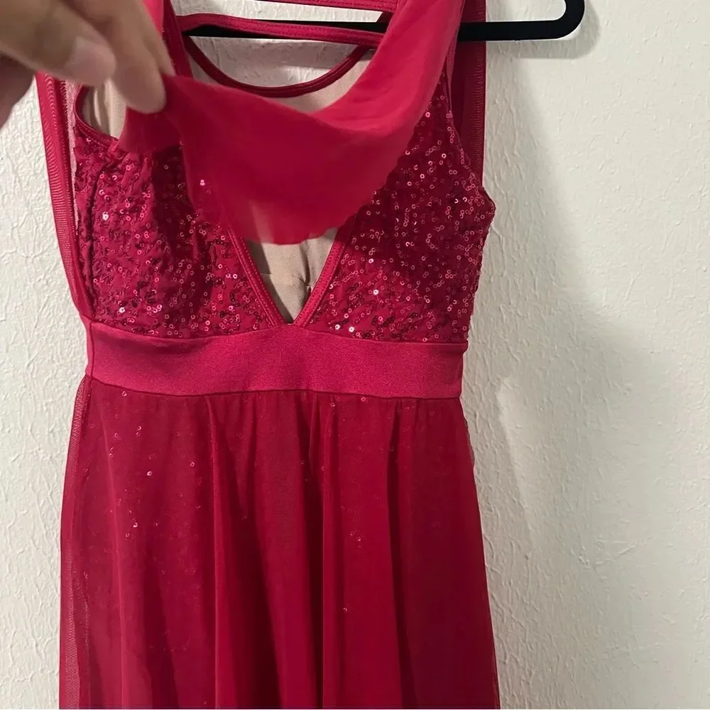 Weissman Baby Hold On LC Large (12-14) Red D13004 Sequin Performance Leotard EUC